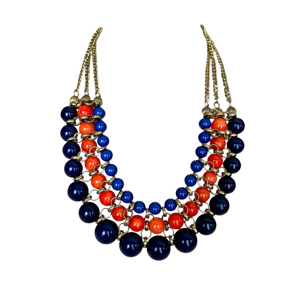 Vintage Blue and Red Beaded Necklace